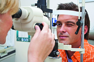 Man in eye exam