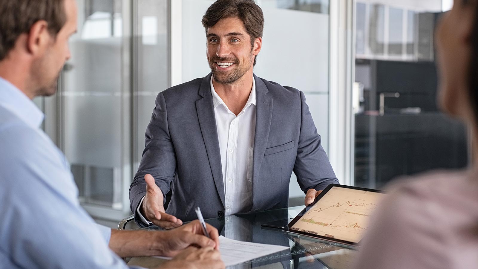 Man in conference room having a conversation