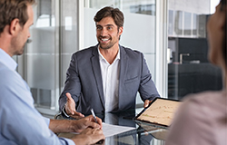 Man in conference room having a conversation