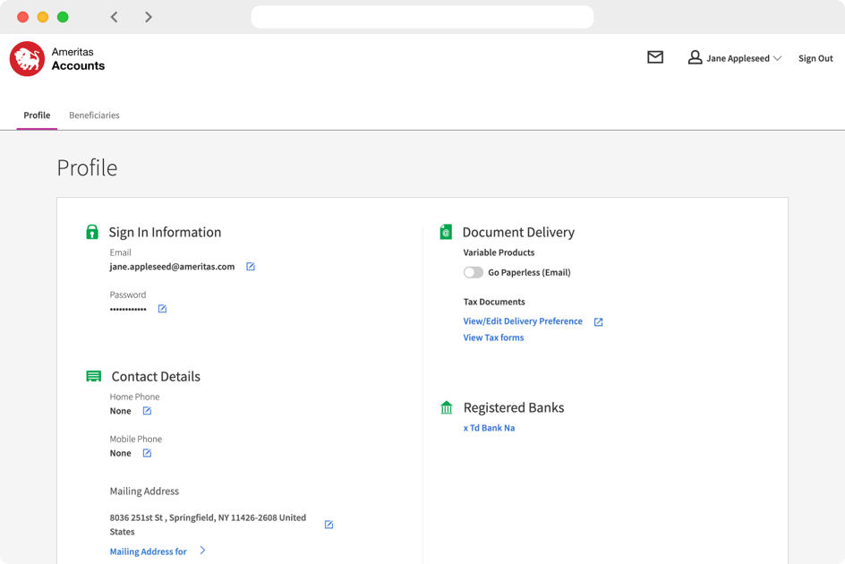 Update beneficiary and address